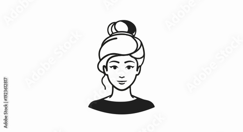 Black and white line art portrait of a woman with her hair in a bun
