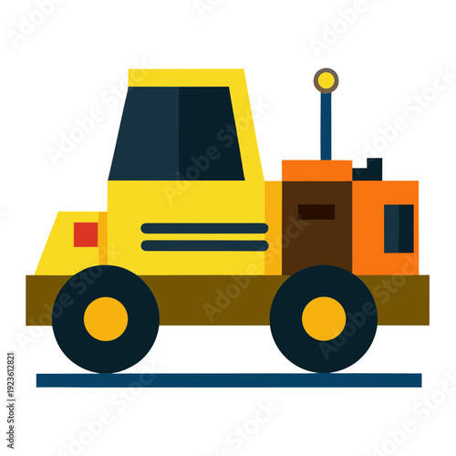 Yellow Roller Machine, Construction Equipment, Flat Design, Vector