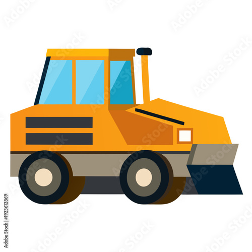 Orange Construction Roller Machine, Flat Design Illustration, Vector Art