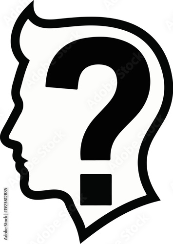 Black outline of a human head profile with a question mark inside