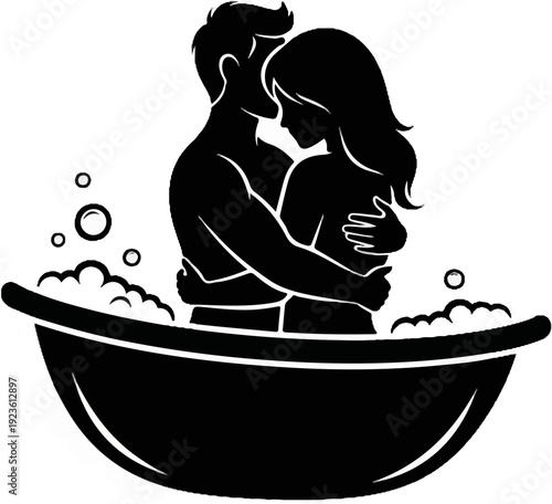 Couple embracing intimately in a bubbly bathtub