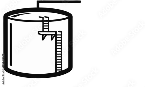 Black and white line drawing of a cylindrical tank with a ladder and platform inside