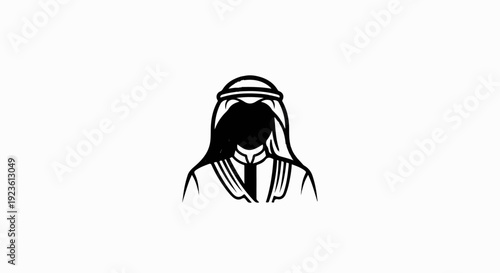 Black outline sketch of a person in traditional Middle Eastern attire