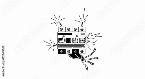 Electrical breaker with sparking, wires dangling, and a safety switch