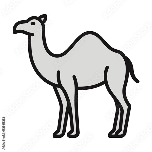 Simple vector illustration of a light gray camel with a hump on a black background