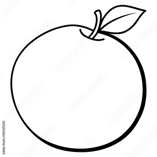 White outline of an apple with a green leaf and stem on a black background, simple icon