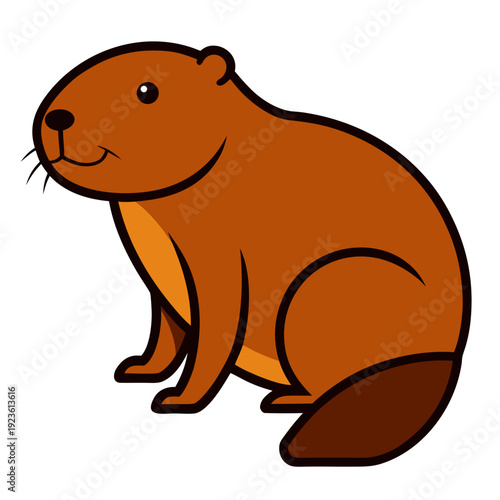 Brown Beaver Animal Cartoon on Black Background