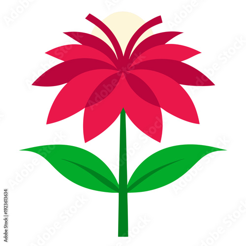 Vibrant Red Flower with Green Leaves Vector Art