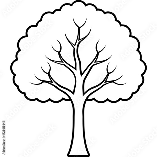 Stylized White Tree Silhouette on Black Background, Minimalist Nature Illustration