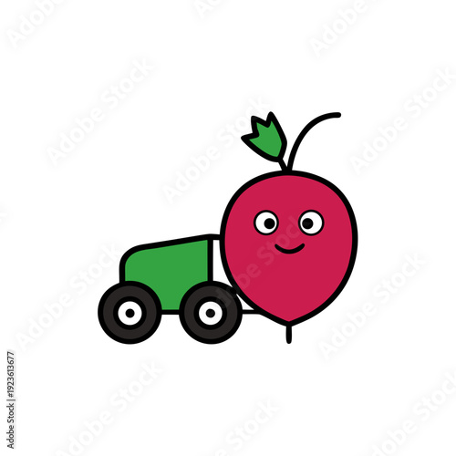 Funny Beetroot Character on Green Tractor, Cute Vegetable Illustration