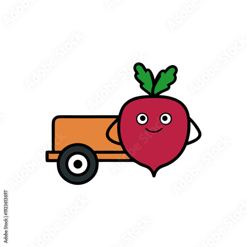 Happy Beetroot on Orange Cart, Cute Food Character Illustration