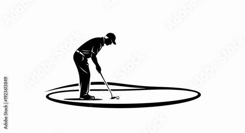 Black silhouette of a golfer putting on a green