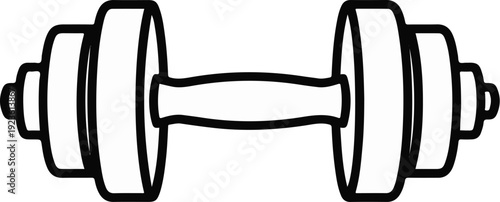 Black and white outline drawing of a simple dumbbell