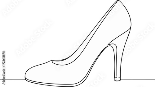 Elegant high heel shoe, simplified outline drawing on white