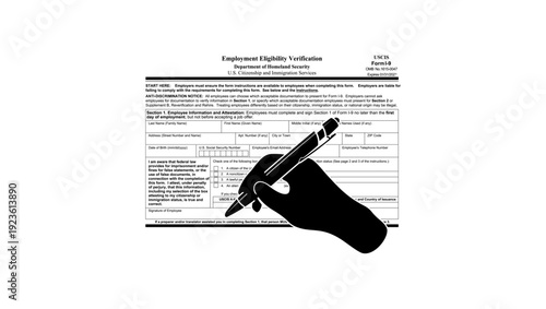 fill out Form I-9, Employment Eligibility Verification, black isolated silhouette