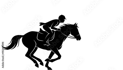 Black silhouette of a jockey riding a horse at full gallop