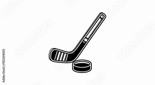 Black and white outline of a hockey stick and puck