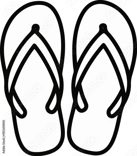Black and white outline of a pair of flip-flop sandals