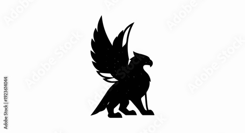 Black silhouette of a mythical winged creature, a griffin, sitting down