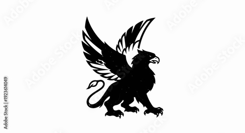 Black silhouette of a mythical griffin with spread wings, sharp claws