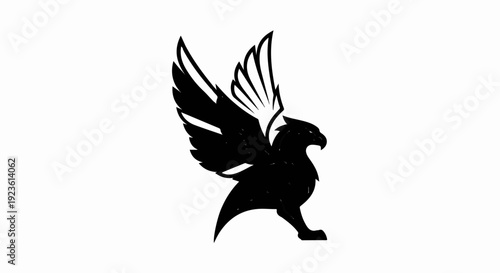 Black silhouette of a mythological creature with wings and eagle-like head