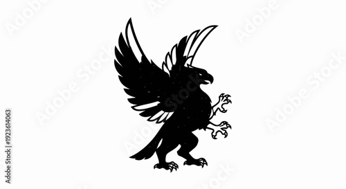 Black silhouette of a mythical winged creature with sharp talons and beak