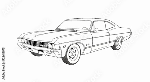 Black and white outline sketch of a classic two-door coupe automobile