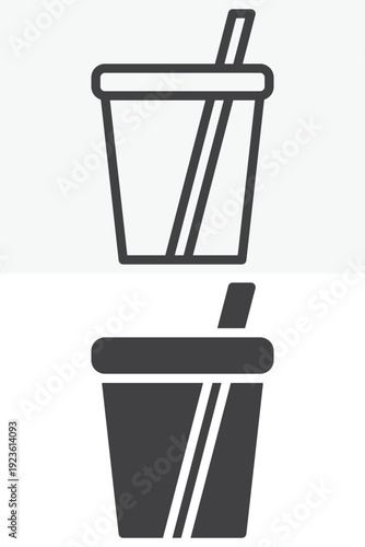 Soda cup with straw icon set in line and solid style. Outline and solid soda cup with straw icon with editable stroke vector sign and symbol for drink and fast food.