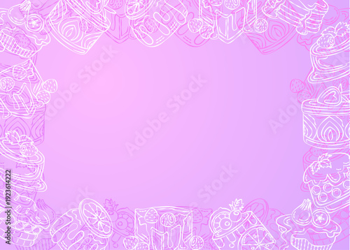 Wallpaper Mural A picture frame featuring various desserts and cakes arranged in a freehand style, used as a background for advertising, cards, menus, and other printed materials. Torontodigital.ca