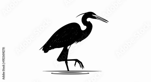 Black silhouette of a wading bird with long beak and legs