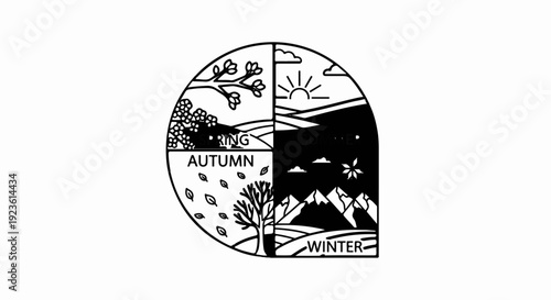 Circular emblem divided into four sections, depicting the four seasons spring, summer, autumn, and winter
