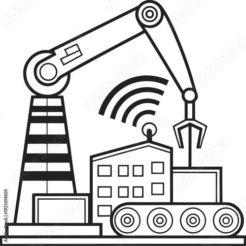 Industrial robotic arm operating in a connected automated factory environment