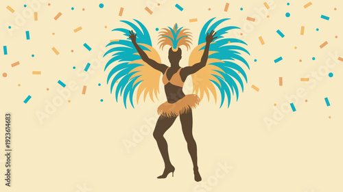 A vibrant woman in a festive costume dancing with joy and celebration