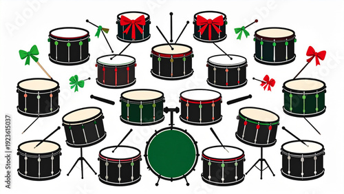 Christmas Drum Silhouette Set – Festive Percussion Holiday Vector Icons