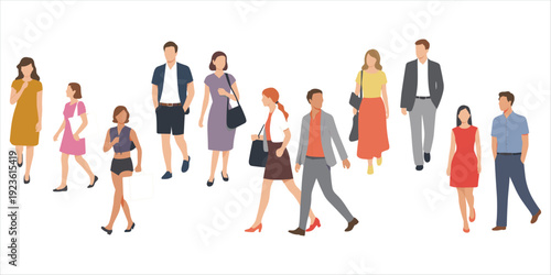 Diverse Group of People Walking on White Background vector fdfgdfg