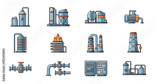 Various industrial plant equipment and machinery for oil and gas processing.