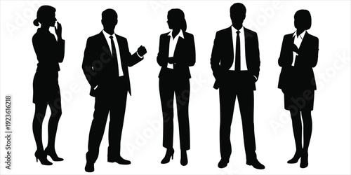 Silhouettes of Business Professionals in Suits on White Background vector
