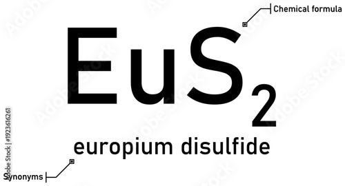Europium disulfide chemical formula with callout titles