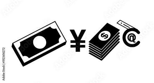 Japanese yen money pictogram black white finance vector icon pack