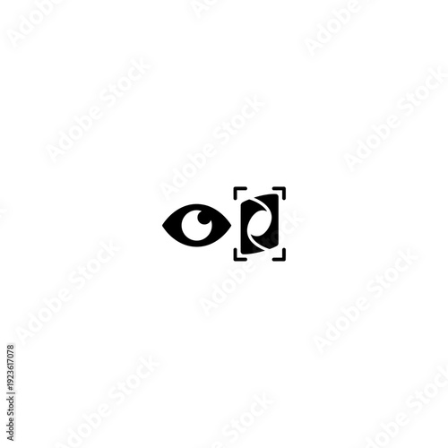 Eye and Camera Shutter Icon. Black and white vector graphic for photography, vision, and focus concepts.