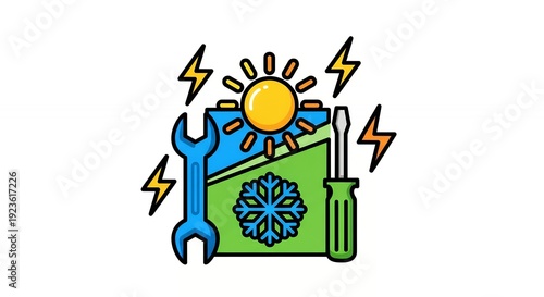 HVAC maintenance tools with sun and snowflake icons