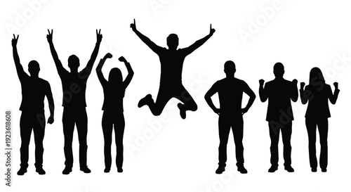 People celebrating success and achievement in various poses and actions