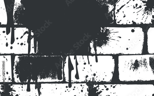 Dark paint splatters on white brick wall texture