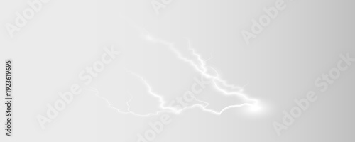 Realistic lightning flash effect, thunderstorm and lightning. Shining white lightning isolated on transparent background, natural phenomenon png.	
