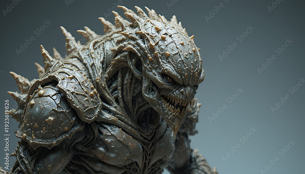 Fototapeta premium A close-up of a detailed monster sculpture with a dark background