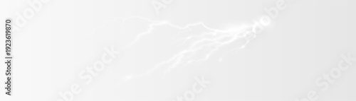 Realistic lightning flash effect, thunderstorm and lightning. Shining white lightning isolated on transparent background, natural phenomenon png.	
