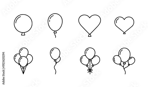 Balloon Outline Icon Set Birthday Party Line Vector Celebration Collection Transparent