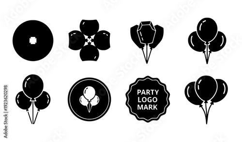 Modern Balloon Icon Set Celebration Party Symbol Geometric Vector Collection Transparent Background