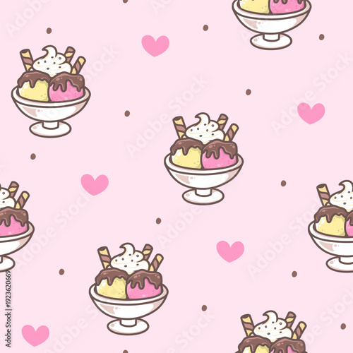 Ice Cream Sundae Pattern vector design for print on textile, wrapping, backdrop and other uses. 