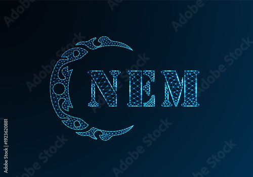 Low poly letter logo NEM design. NEM letter logo low poly vector design on blue color gradient background. NEM logo low poly design